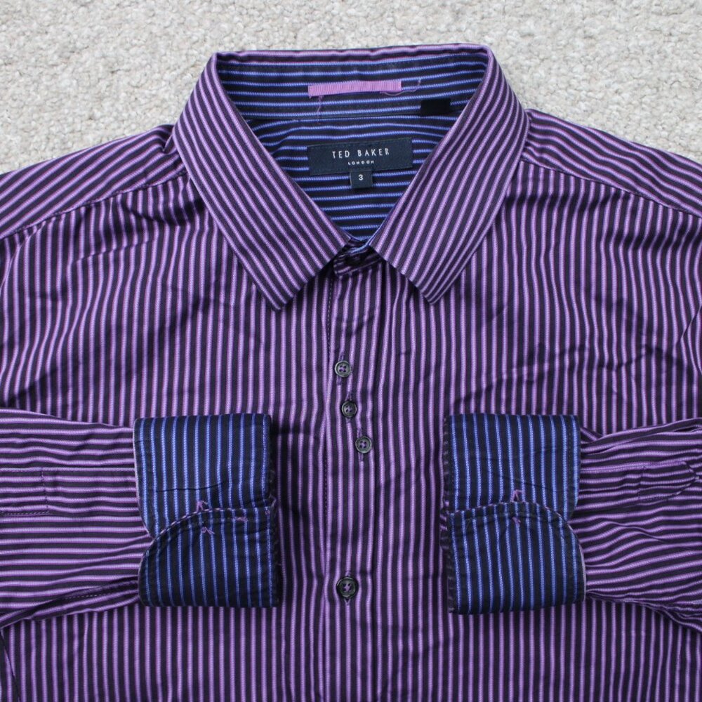 Ted‎ Baker London Shirt Mens 3/ Medium Purple/Blue Flip Cuff 100% Cotton Button